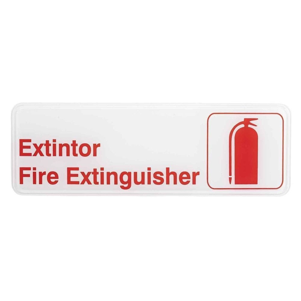 Tablecraft Red on White Extintor/Fire Extinguisher Rectangular Spanish/English Sign, 3 x 9 inch
