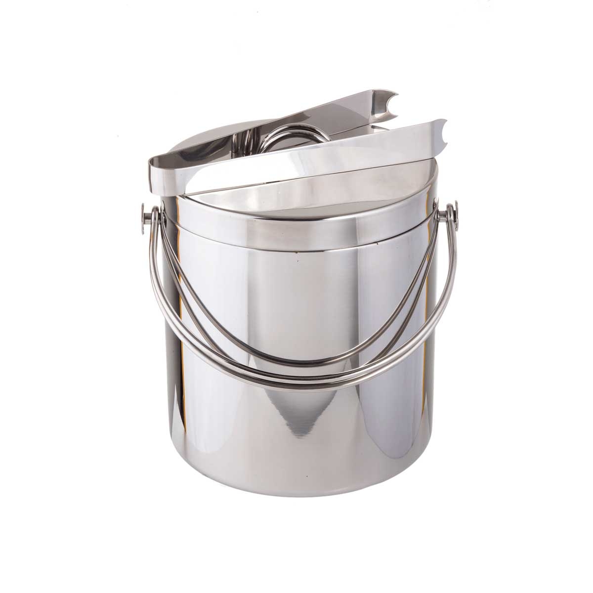 Tablecraft Stainless Steel Double Wall Ice Bucket with Tong, 8.25 x 7.75 x 8.875 inch