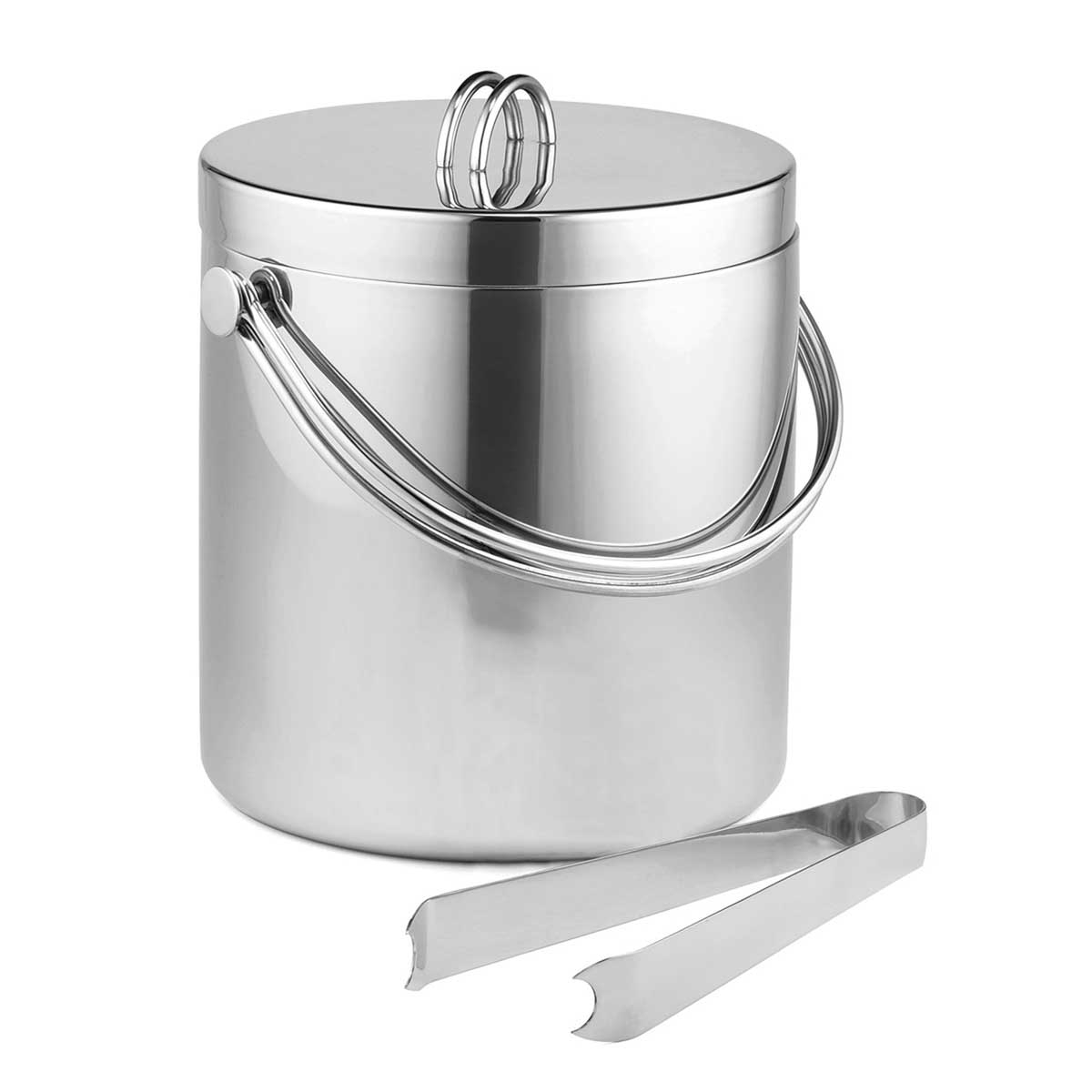 Tablecraft Double Wall Stainless Steel Ice Bucket with Tong, 8.25 x 7.75 x 8.875 inch