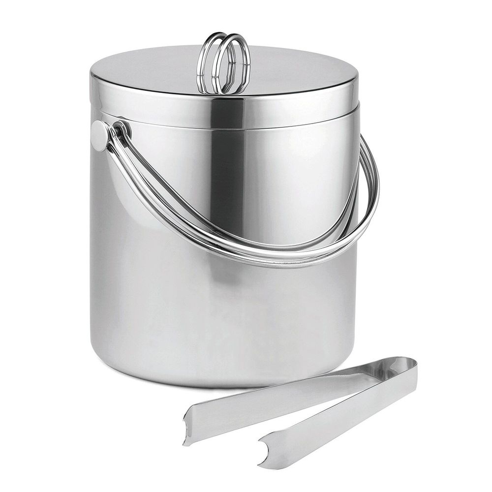 Tablecraft Stainless Steel Double Wall Ice Bucket with Tong, 8.25 x 7.75 x 8.875 inch