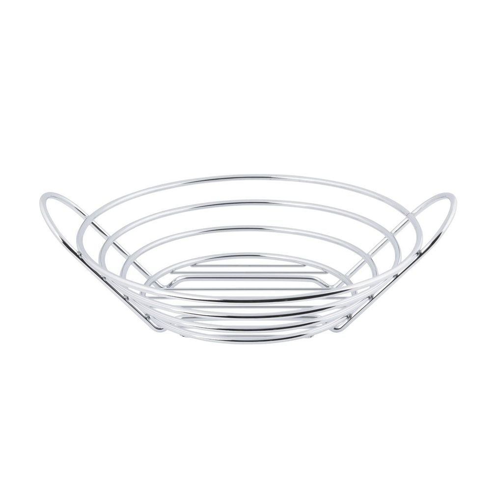 Tablecraft Meranda Collection Chrome Plated Round Basket with Handles, 14.25 x 12 x 4.5 inch