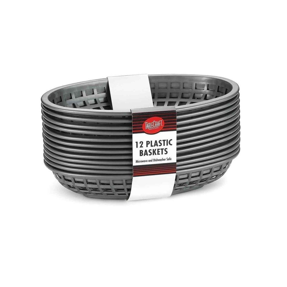Tablecraft 9.375 inch High Density Polyethylene Black Classic Oval Basket, 12 count -- 3 per case