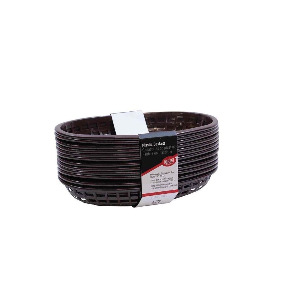 Tablecraft 9.375 inch High Density Polyethylene Brown Classic Oval Basket, 12 count -- 3 per case