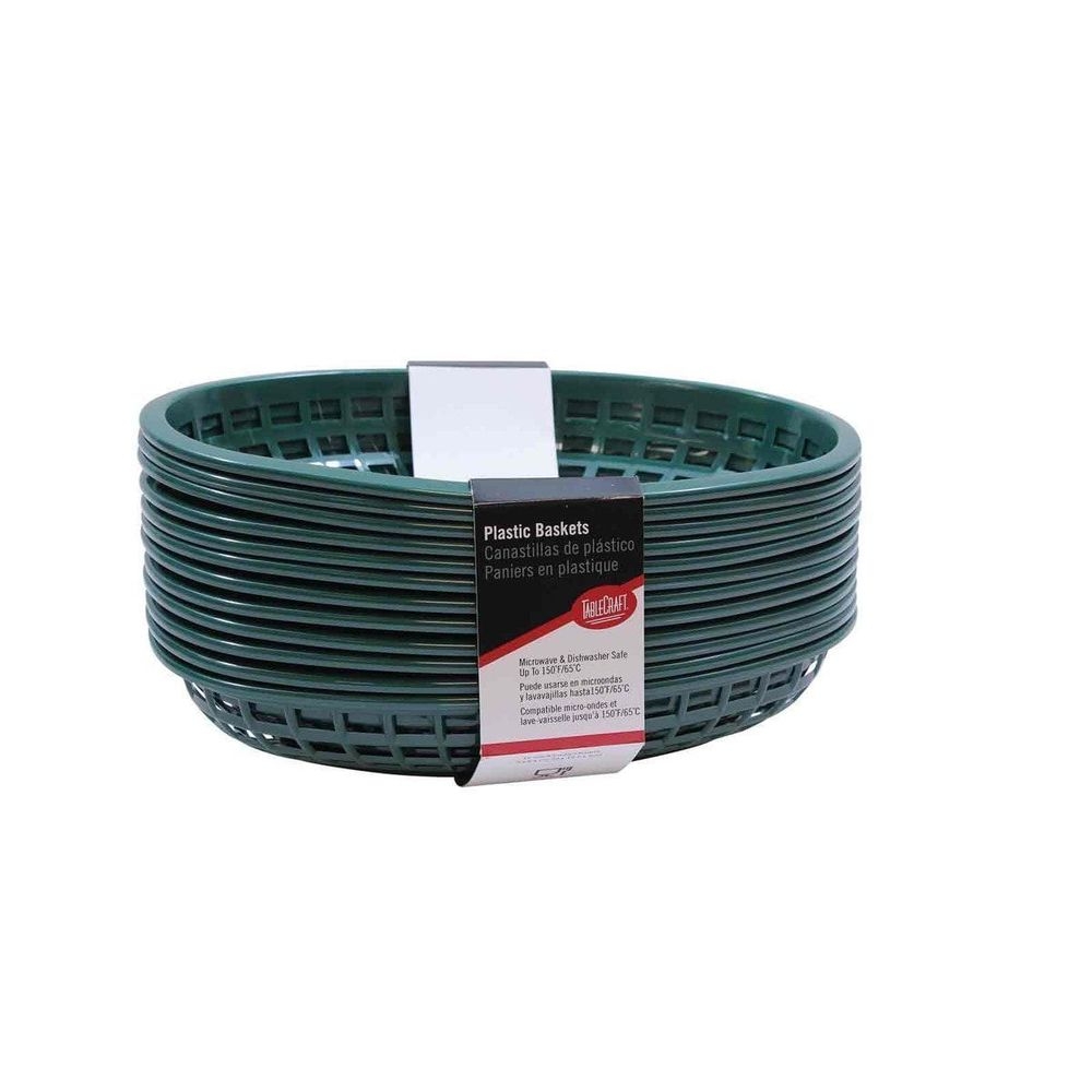 Tablecraft 9.375 inch High Density Polyethylene Forest Green Classic Oval Basket, 12 count -- 3 per case