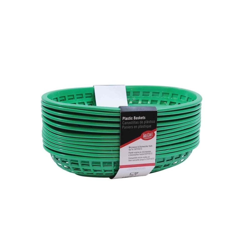 Tablecraft 9.375 inch High Density Polyethylene Green Classic Oval Basket, 12 count -- 3 per case