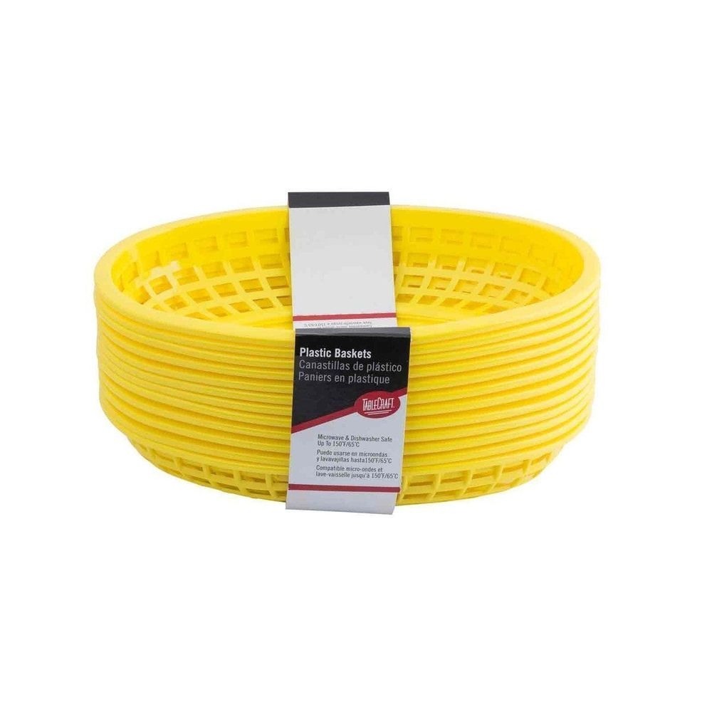 Tablecraft 9.375 inch High Density Polyethylene Yellow Classic Oval Basket, 12 count -- 3 per case