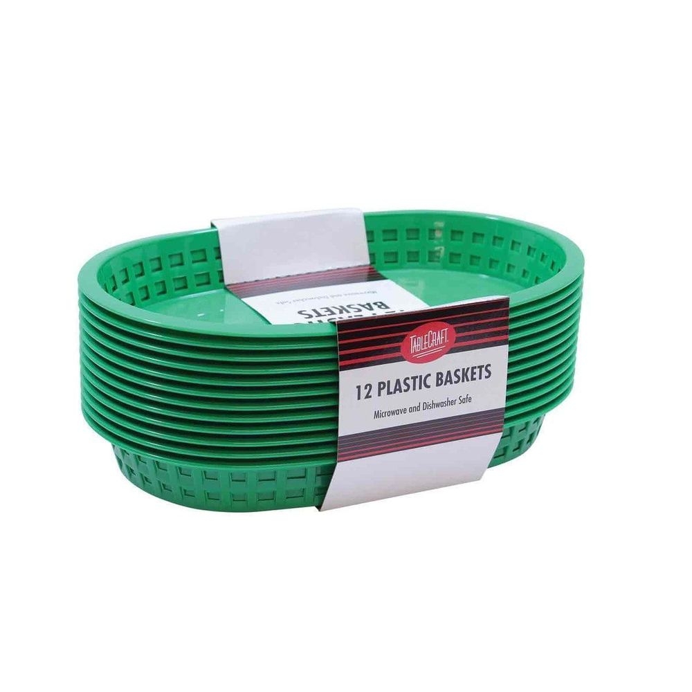 Tablecraft 10.625 inch High Density Polyethylene Green Chicago Oval Basket, 12 count -- 3 per case