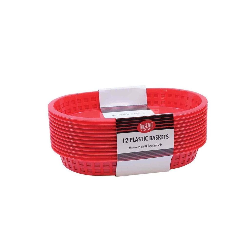Tablecraft 10.625 inch High Density Polyethylene Red Chicago Oval Basket, 12 count -- 3 per case