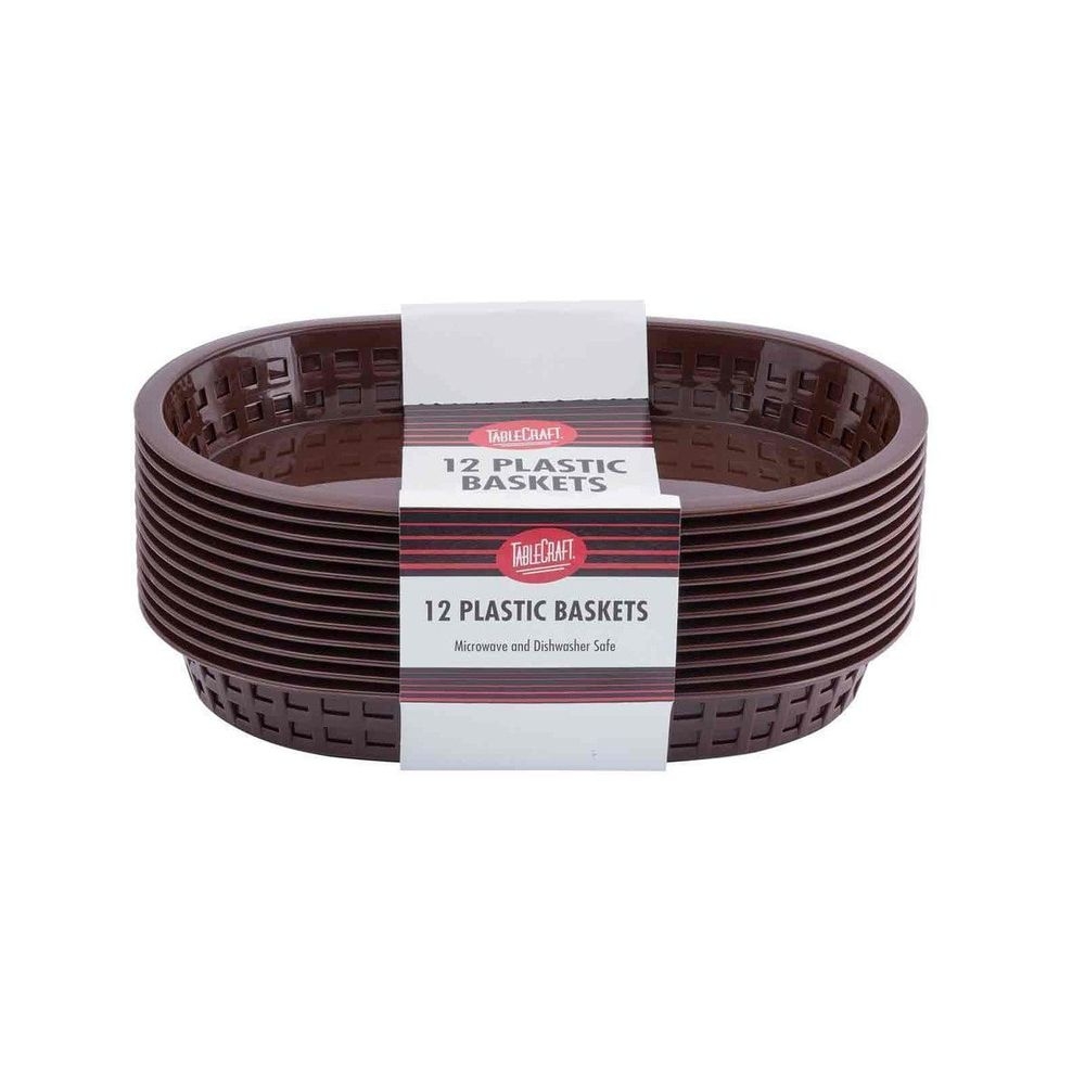 Tablecraft 10.625 inch High Density Polyethylene Brown Chicago Oval Basket, 12 count -- 3 per case