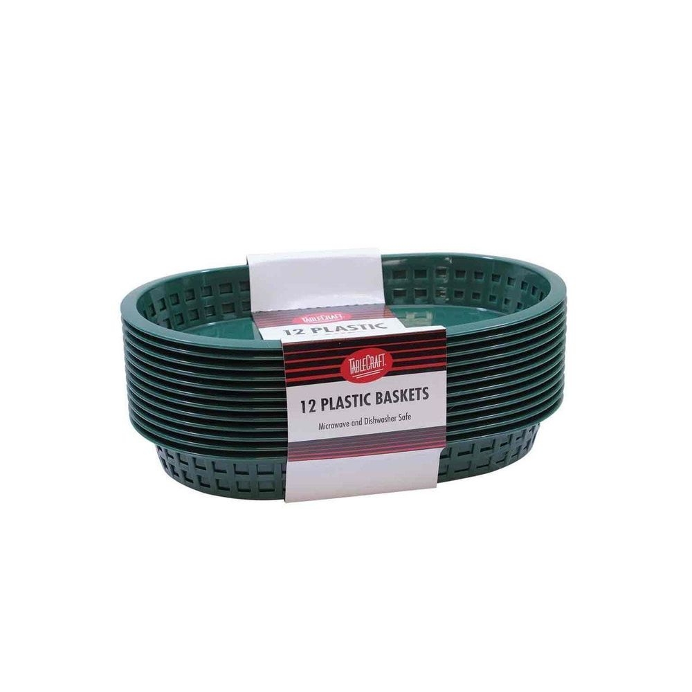 Tablecraft 10.625 inch High Density Polyethylene Forest Green Chicago Oval Basket, 12 count -- 3 per case