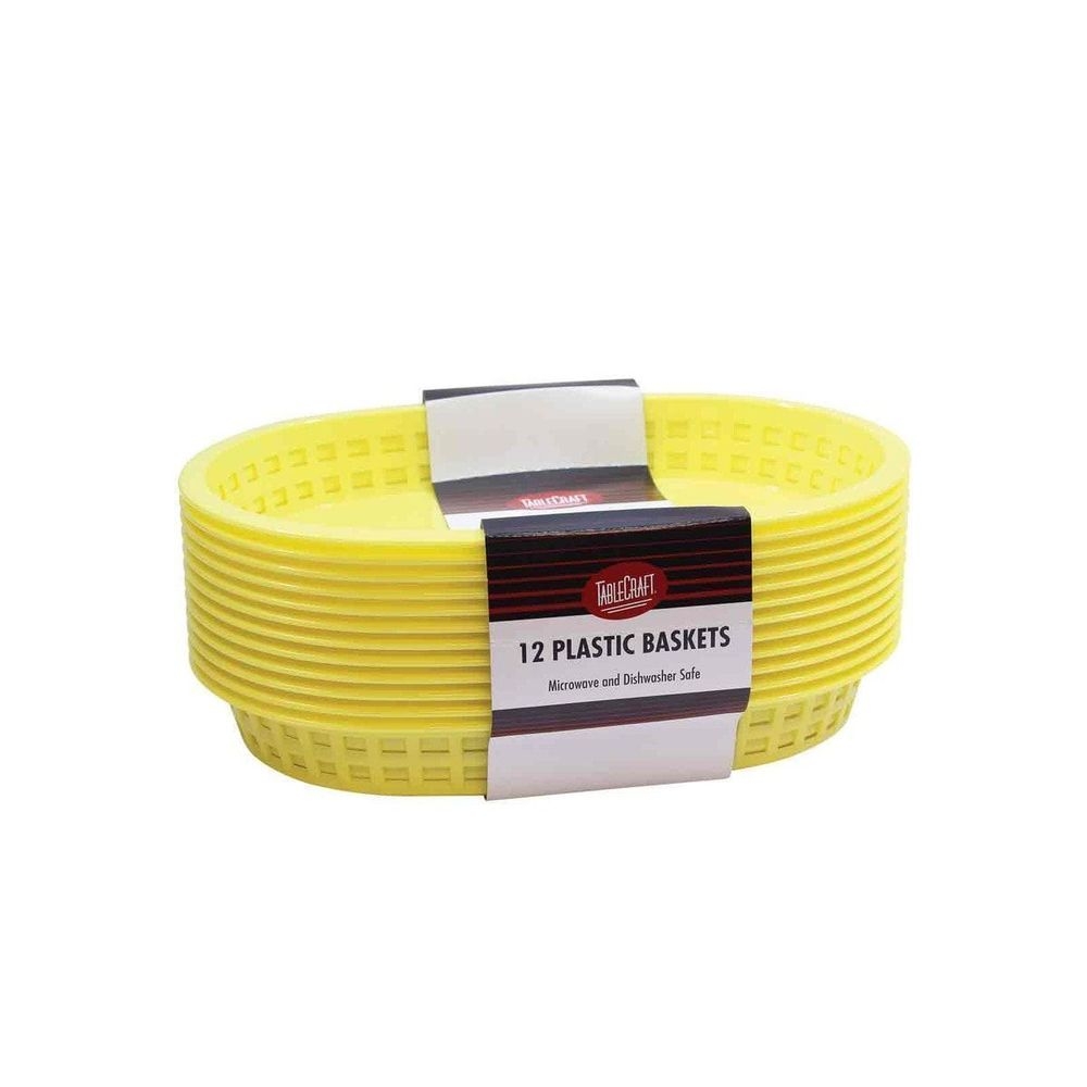 Tablecraft 10.625 inch High Density Polyethylene Yellow Chicago Oval Basket, 12 count -- 3 per case