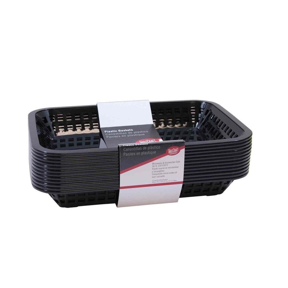 Tablecraft 10.75 inch Plastic Grande Rectangular Black Platter Basket, 12 count -- 3 per case