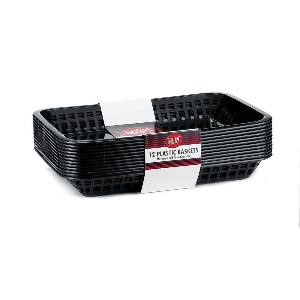 Tablecraft 11.75 inch Plastic Mas Grande Rectangular Black Platter Basket, 12 count -- 3 per case