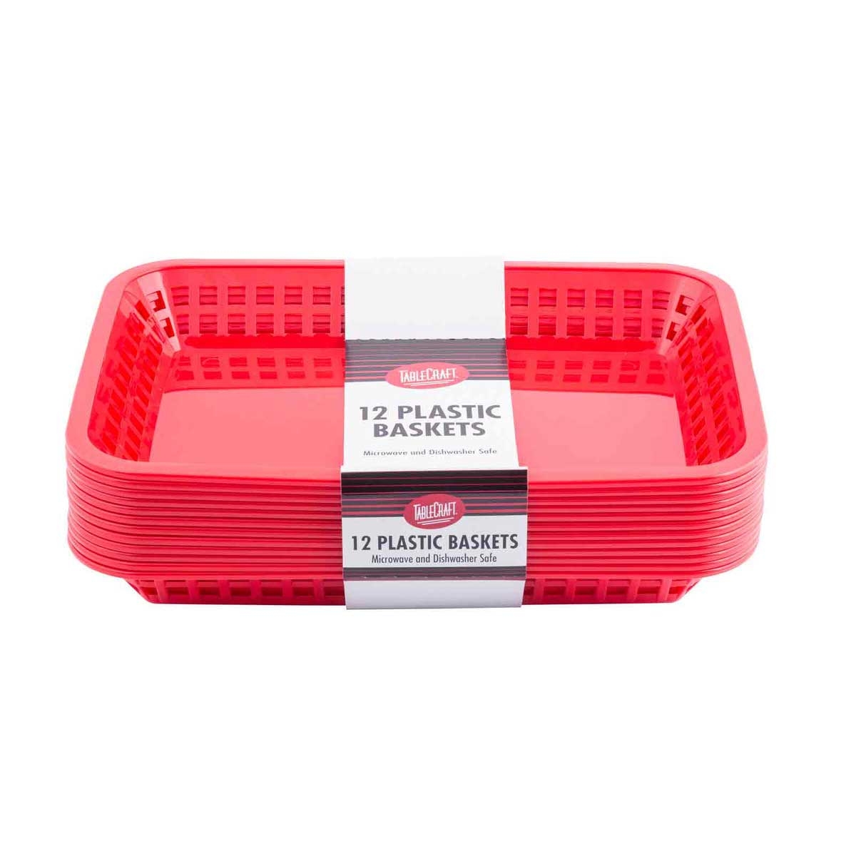 Tablecraft 11.75 x 8.5 x 1.5 inch Plastic Mas Grande Rectangular Red Platter Basket, 12 count -- 3 per case