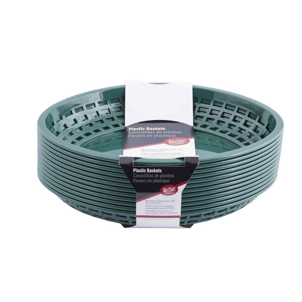 Tablecraft 11.75 inch Plastic Jumbo Oval Forest Green Platter Basket, 12 count -- 3 per case