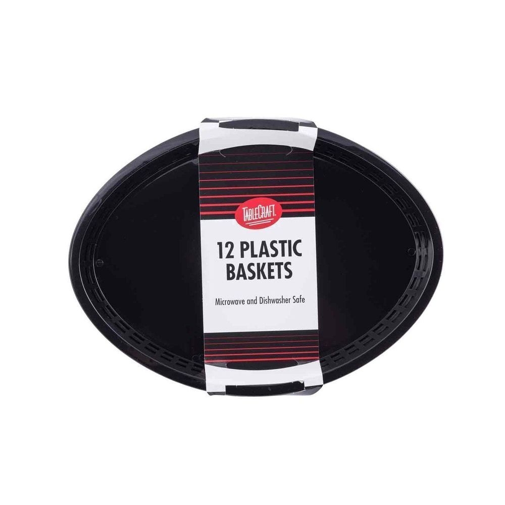 Tablecraft 12.75 inch Plastic Texas Oval Black Platter Basket, 12 count -- 3 per case