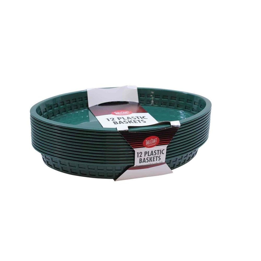 Tablecraft 12.75 inch Plastic Texas Oval Forest Green Platter Basket, 12 count -- 3 per case