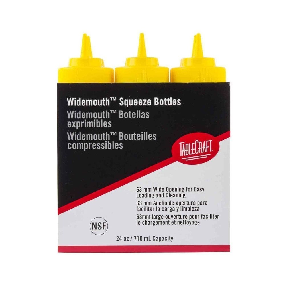 Tablecraft Polyethylene 24 Ounce Widemouth 63mm Yellow Mustard Squeeze Bottle with Standard TipTop, 6 count -- 8 per case