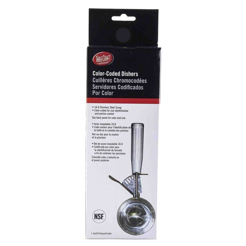 Tablecraft 18/8 Stainless Steel Black Size 30 Thumb Press Ice Cream Food Disher with Polyethylene Handle, 1.25 Ounce Capacity