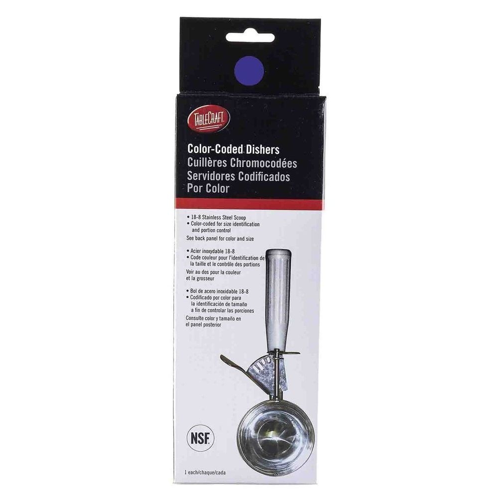 Tablecraft 18/8 Stainless Steel Orchid Size 40 Thumb Press Ice Cream Food Disher with Polyethylene Handle, 7/8 Ounce Capacity