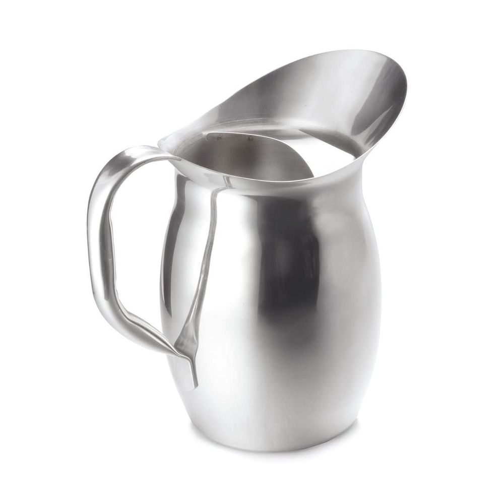 Tablecraft 18/8 Stainless Steel Mirror Finish Bell Water Pitcher with Ice Guard, 2 1/8 Quart Capacity