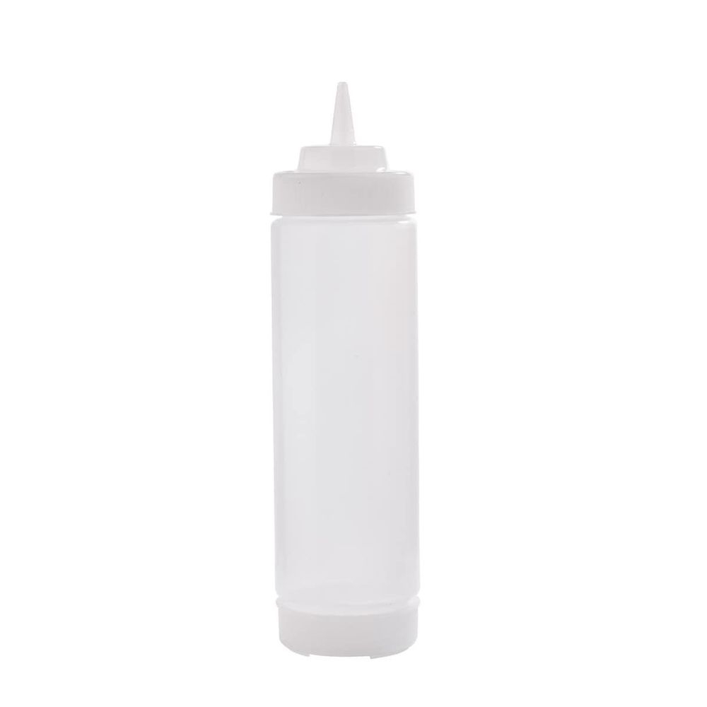 Tablecraft Polyethylene Dualway Widemouth Clear Squeeze Dispenser with Cone Tip and Natural Top, 24 Ounce Capacity -- 12 per case
