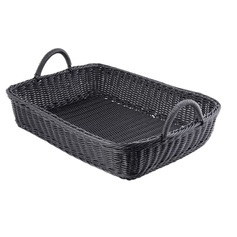 Tablecraft Ridal Collection Polypropylene Black Rectangular Handwoven Display Basket with Handle, 19 x 14 x 4 inch -- 6 per case