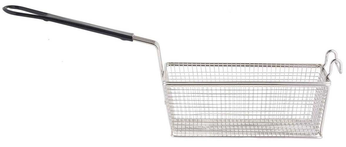 Tablecraft Nickel Plated Mesh Rectangular Fry Basket with Black Vinyl Handle, 11 x 5.375 x 4 inch