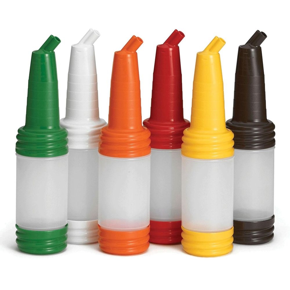 Tablecraft PourMaster Assorted LDPE Bottles with Long Neck Top, 1 Quart Capacity -- 12 per case