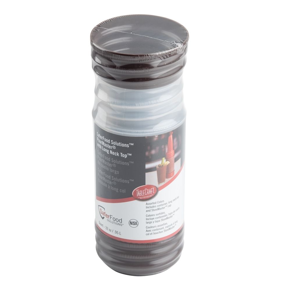 Tablecraft Pourmaster High Density Polyethylene Brown 1 Quart Bottle With Long Neck Top, 3.5 X 3.5 X 15.75 Inch -- 12 Per Case