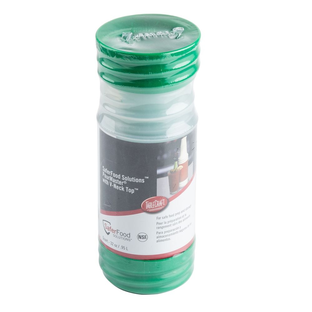 Tablecraft Pourmaster High Density Polyethylene Green 1 Quart Bottle With Long Neck Top, 3.5 X 3.5 X 15.75 Inch -- 12 Per Case