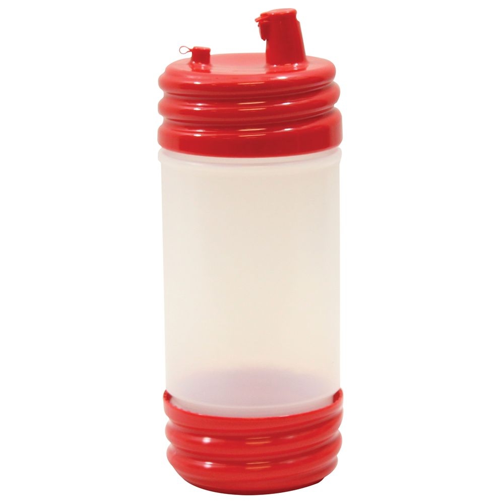 Tablecraft PourMaster High Density Polyethylene Red 1 Quart Bottle with Low Profile Top, 3.5 x 3.5 x 9.5 inch -- 12 per case