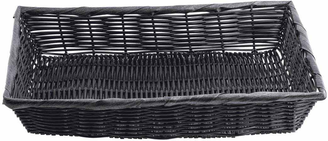 Tablecraft Black Polypropylene Rectangular Handwoven Display Basket, 16 x 11.5 x 3 inch -- 6 per case