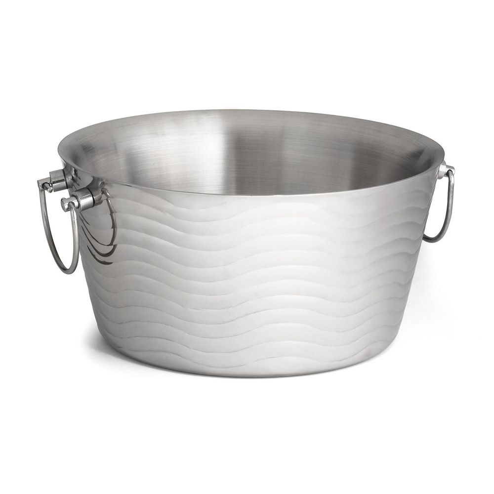 Tablecraft Wave Pattern Stainless Steel Round Double Wall Beverage Tub, 14.5 x 14.5 x 7.5 inch