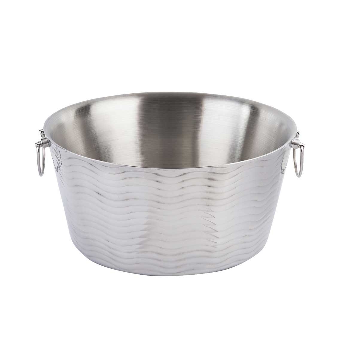 Tablecraft Stainless Steel Round Double Wall Beverage Tub with Wave Pattern, 6.75 Gallon Capacity