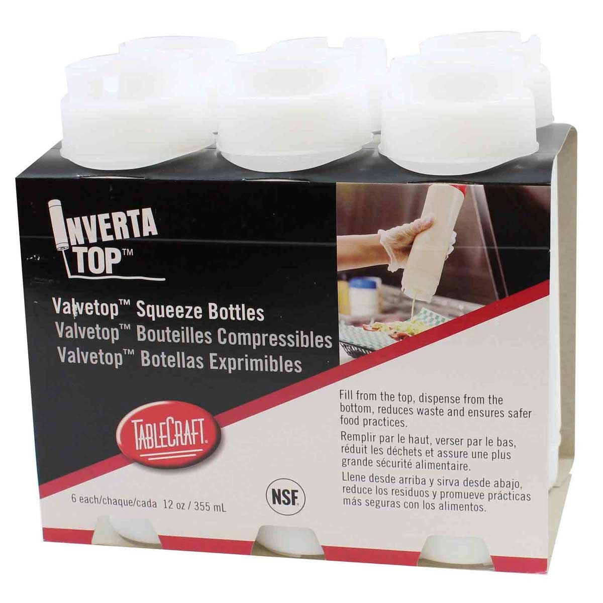 Tablecraft LDPE InvertaTop ValveTop Squeeze Bottle, 12 Ounce -- 8 per case
