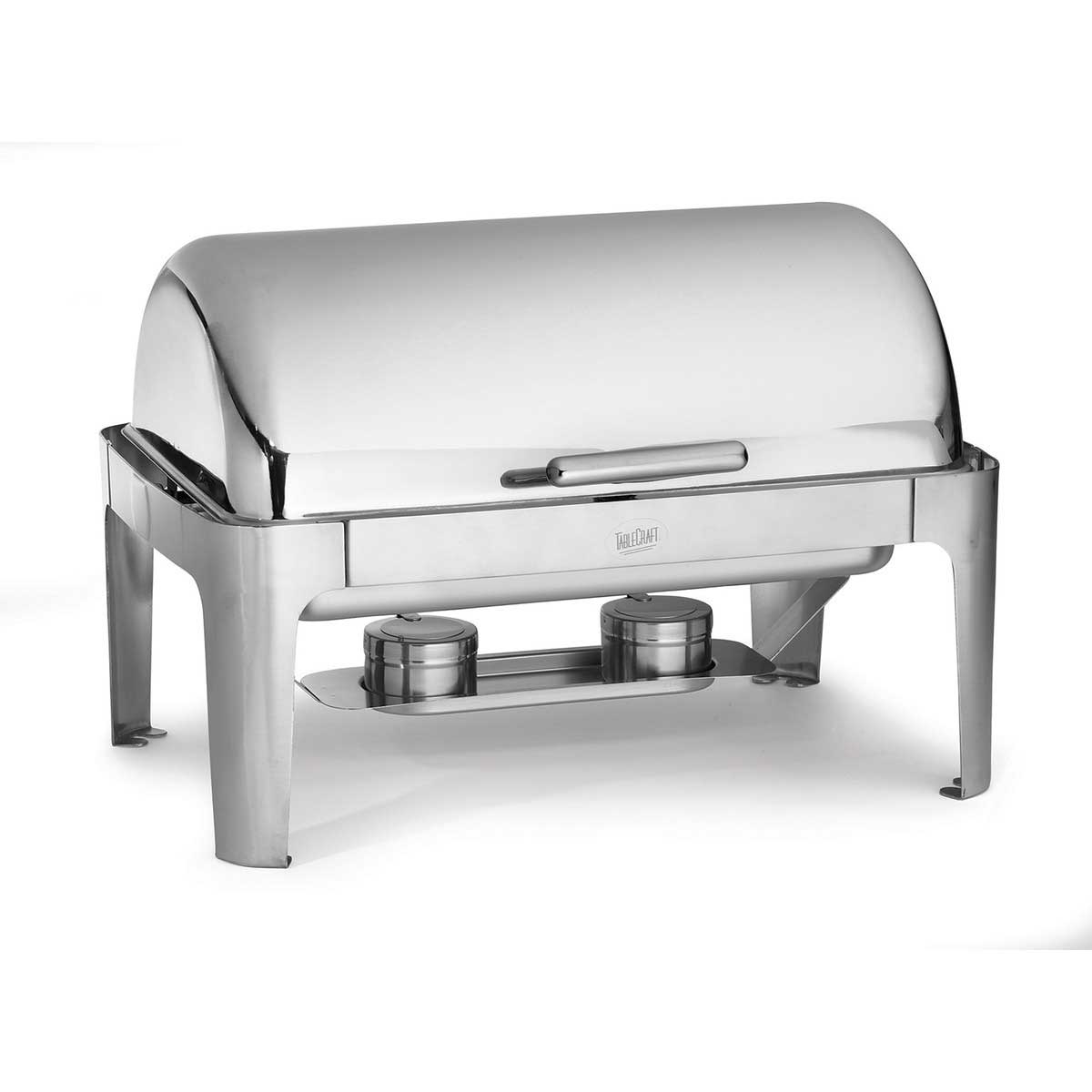 Tablecraft Polished Stainless Steel Full Size Roll Top Fuel Chafer, 7 Quart