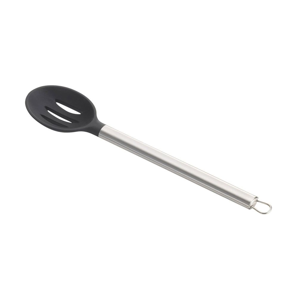 Tablecraft Slotted Silicone Spoon with Stainless Steel Handle, 13 inch