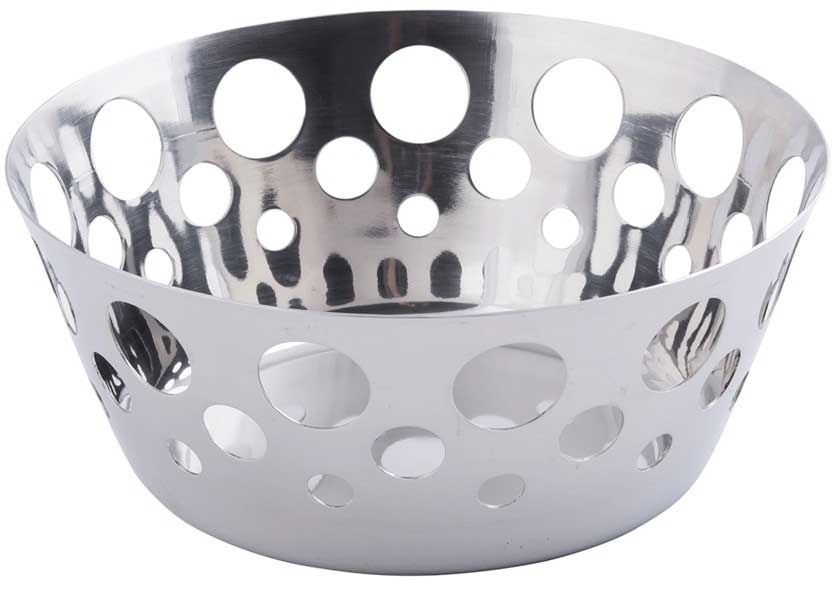 Tablecraft Stainless Steel Stamped Circle Round Basket, 7.625 x 7.625 x 3.125 inch