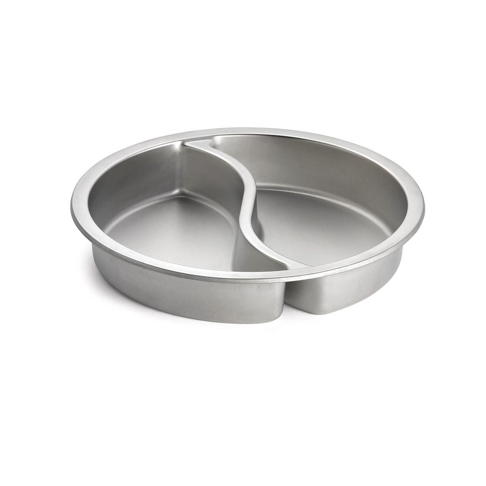 Tablecraft Contemporary Collection Replacement Stainless Steel Round Divided Food Pan for Round Chafers, 15 inch Dia.