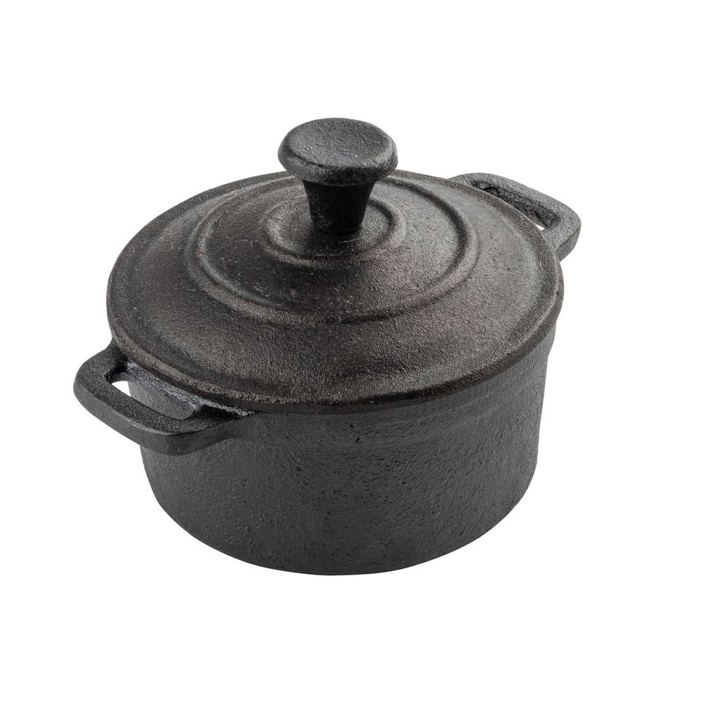Tablecraft Cast Iron Cookware Round Mini Casserole with Lid, 8 Ounce Capacity