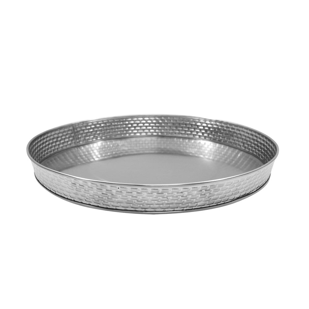 Tablecraft Brickhouse Collection Stainless Steel with Embossed Brick Pattern Round Diner Platter, 10.5 x 10.5 x 1.625 inch