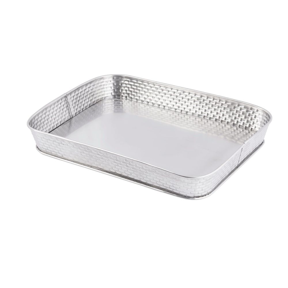 Tablecraft Brickhouse Collection Stainless Steel with Embossed Brick Pattern Rectangular Diner Platter, 12 x 9 x 1.75 inch