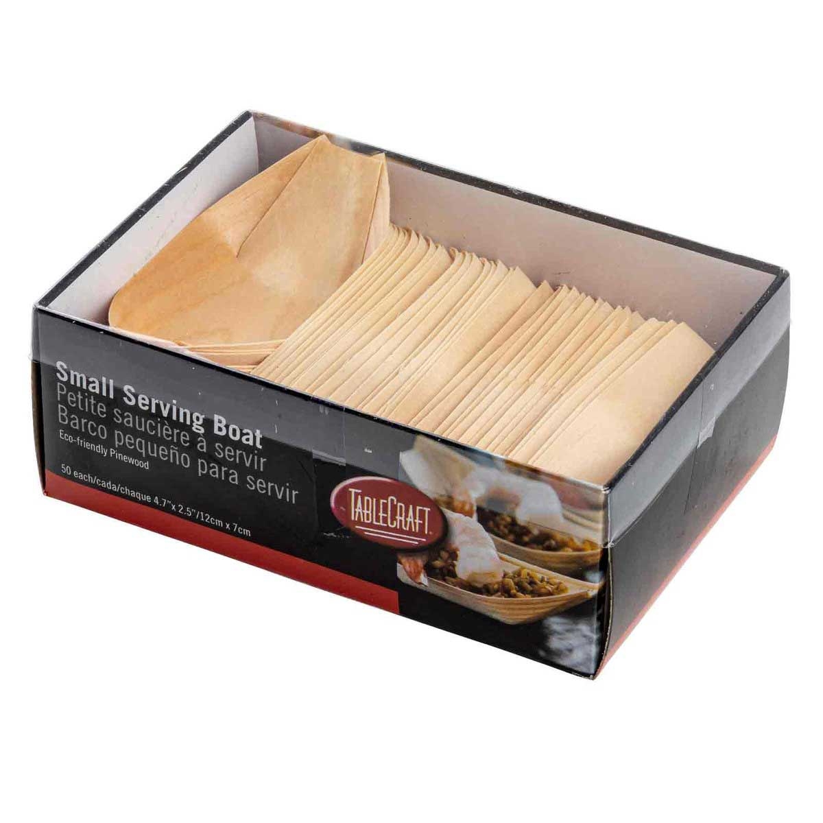 Tablecraft 1.5 Ounce Small Natural Poplar Wood Disposable Serving Boat, 50 count -- 12 per case