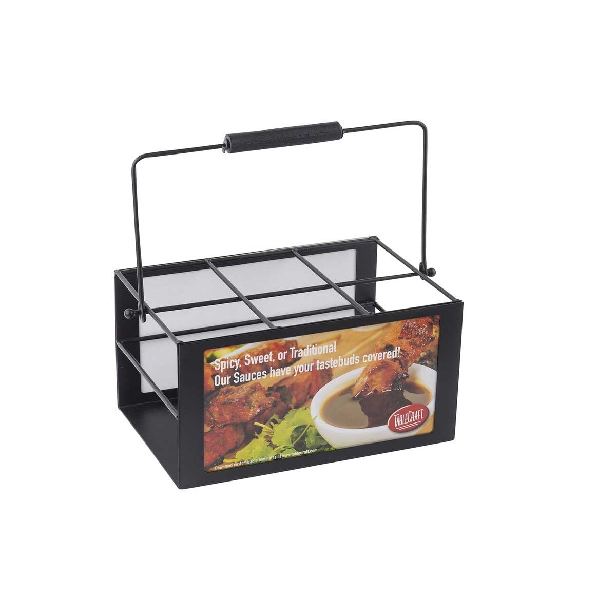 Tablecraft Black Powder Coated Metal Squeeze Bottle Caddy - Holds 6 Bottles, 11.25 x 7.25 x 4.875 inch -- 2 per case