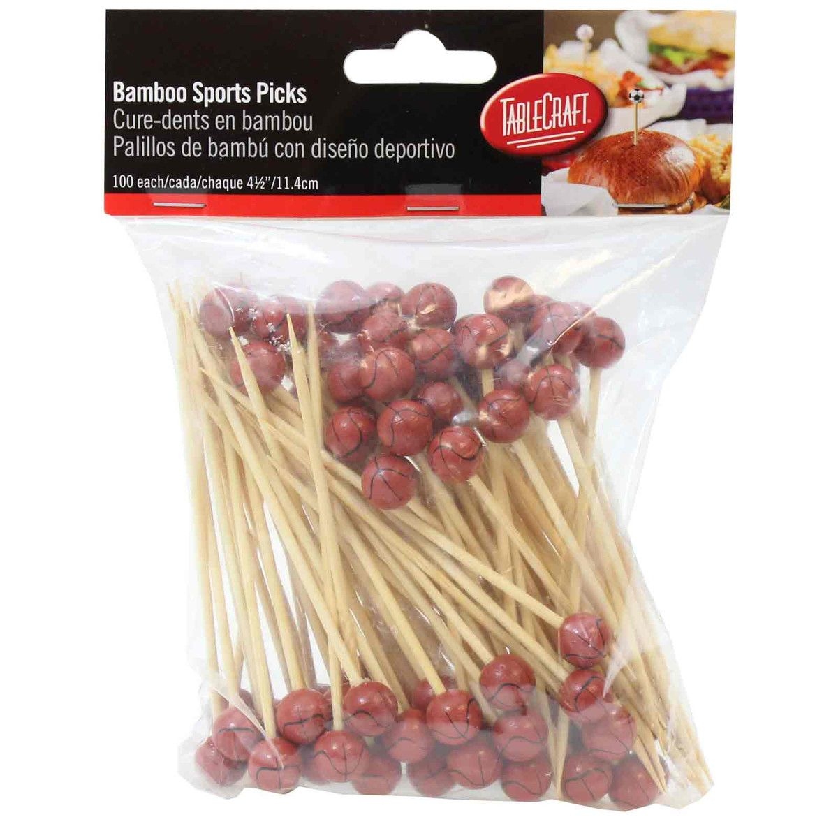 Tablecraft Bamboo Basketball Sport Pick, 4.5 inch - 100 count per pack -- 12 packs per case.