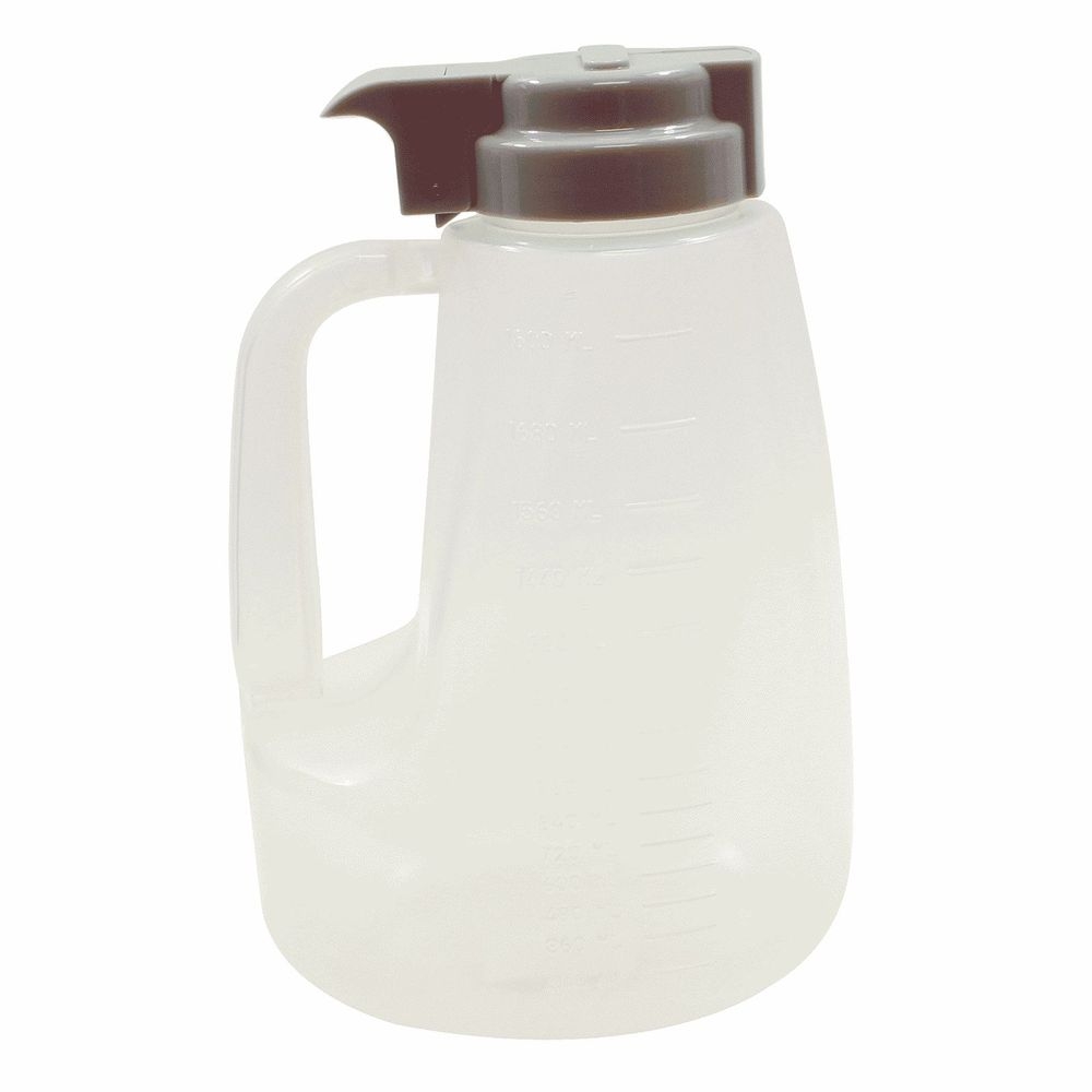 Tablecraft Clarified Polypropylene Condiment Dispenser with Gray ABS Top, 64 Ounce Capacity -- 6 per case