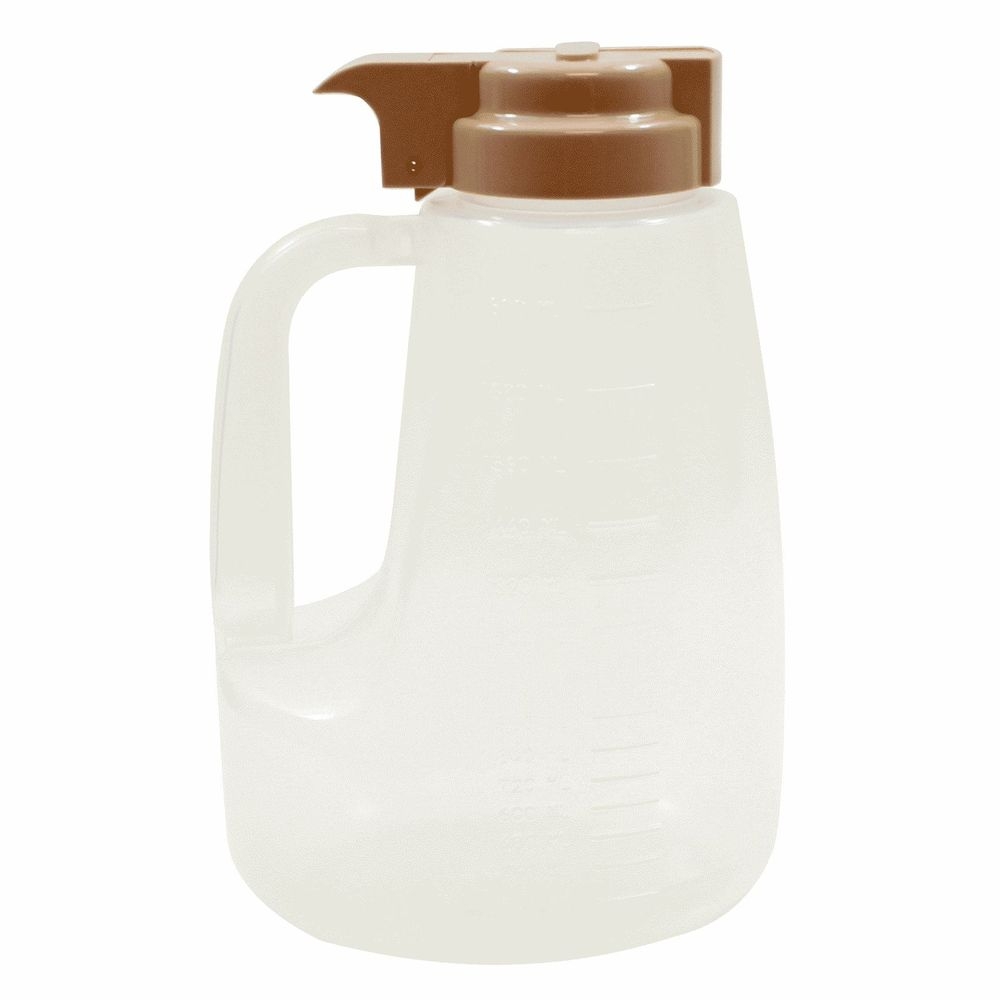 Tablecraft Clarified Polypropylene Condiment Dispenser with Beige ABS Top, 64 Ounce Capacity -- 6 per case