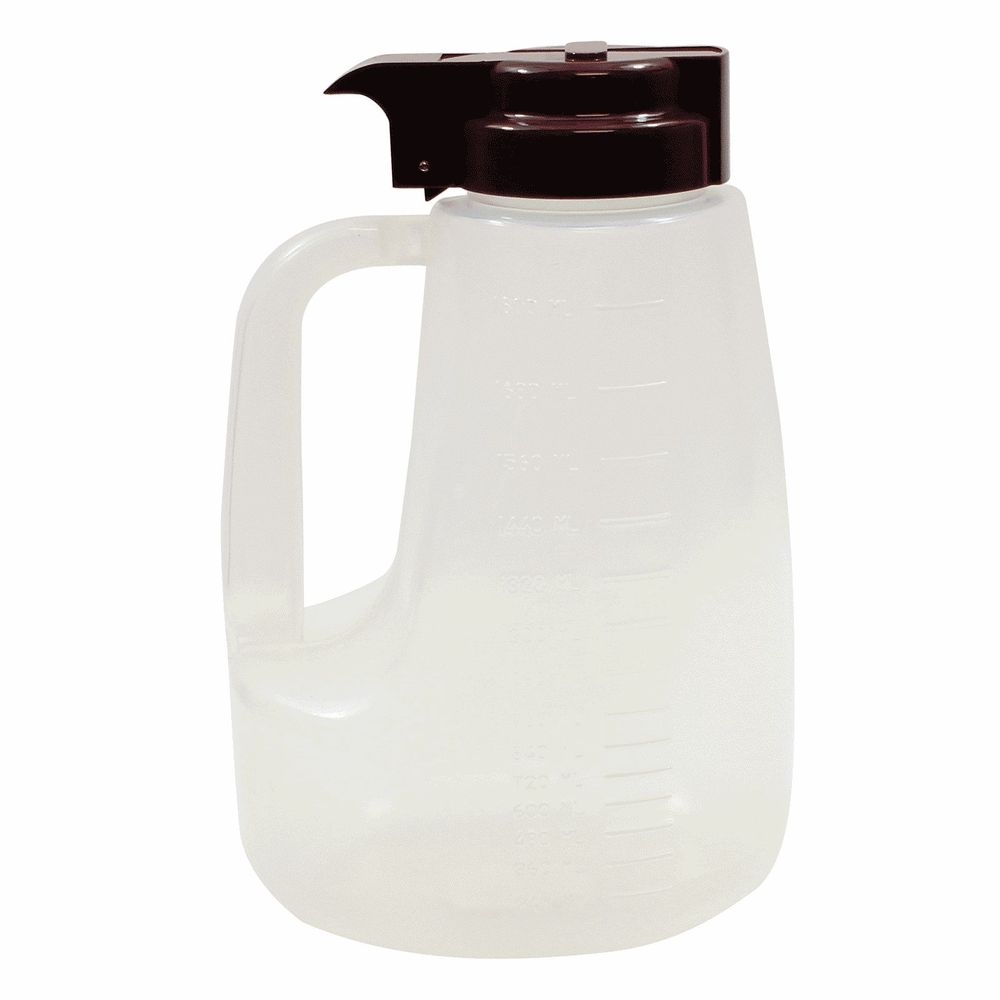 Tablecraft Clarified Polypropylene Condiment Dispenser with Maroon ABS Top, 64 Ounce Capacity -- 6 per case