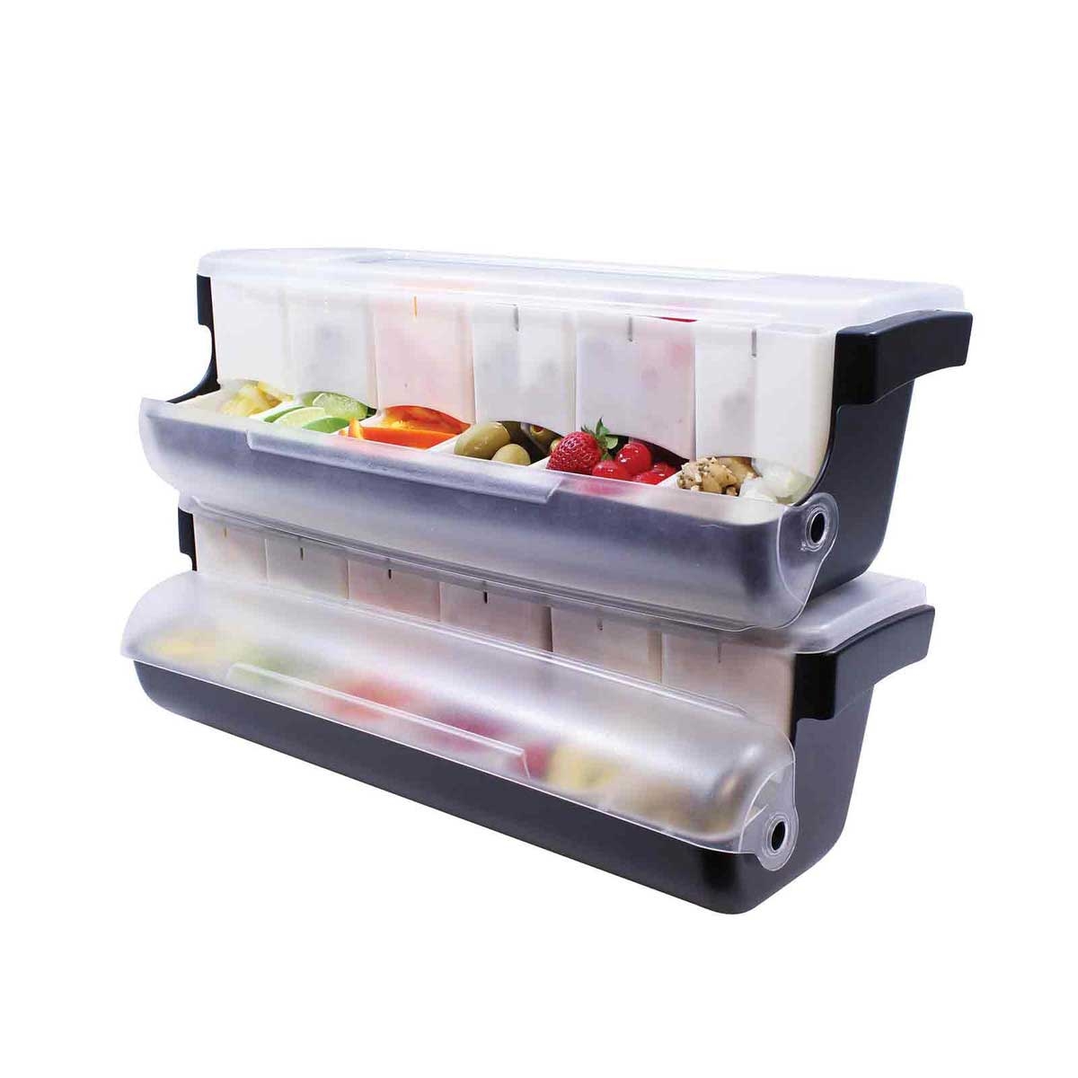 Tablecraft First In First Out Garnish Station Bar Condiment Holder with Six 1.25 Pint White Inserts